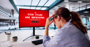 secret wars Businesswoman Fights Cyber Ransomware Attack On PC Computing System