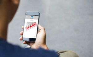 phishing Man hands using smart phone